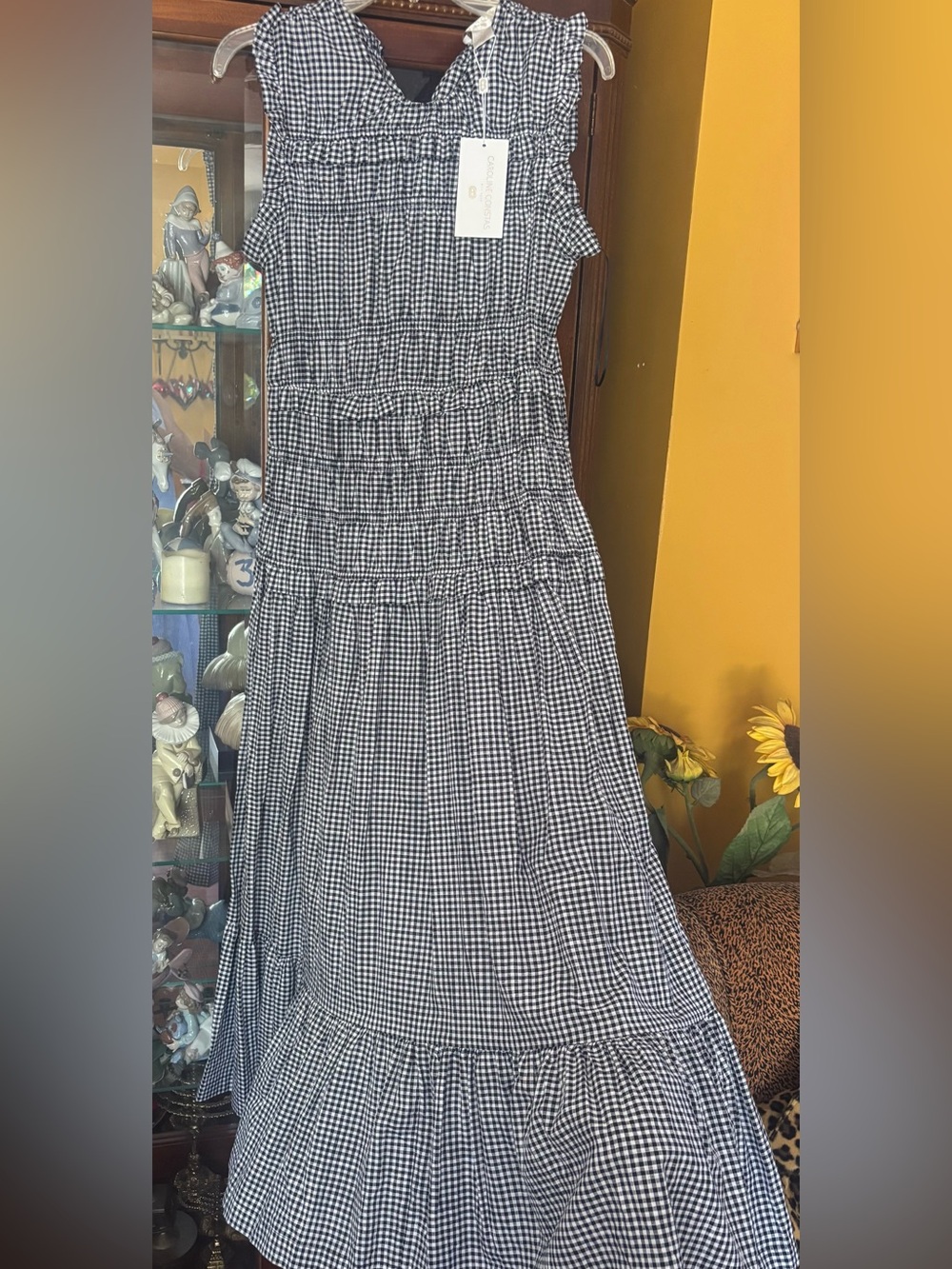 CAROLINE CONSTAS Black and White Gingham Maxi Dress | Sizes S - Picture 6 of 12
